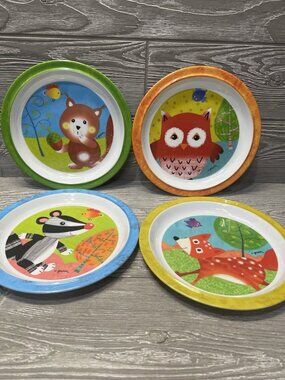 Citrus Grove Melamine Woodland Animals Plates Set of 4 Kids Dinnerware 8.5”